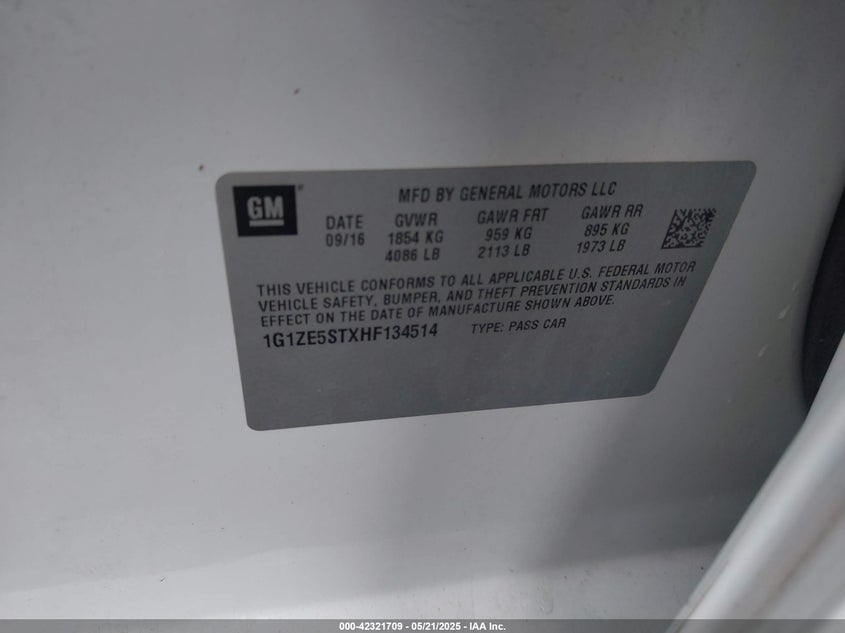 2017 CHEVROLET MALIBU 1LT - 1G1ZE5STXHF134514