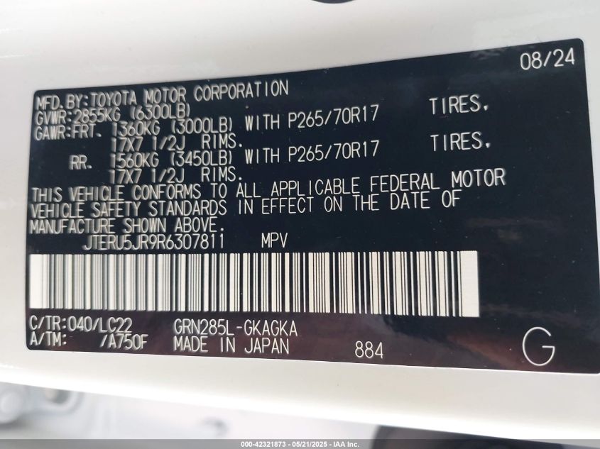 2024 Toyota 4Runner Trd Off Road Premium VIN: JTERU5JR9R6307811 Lot: 42321873