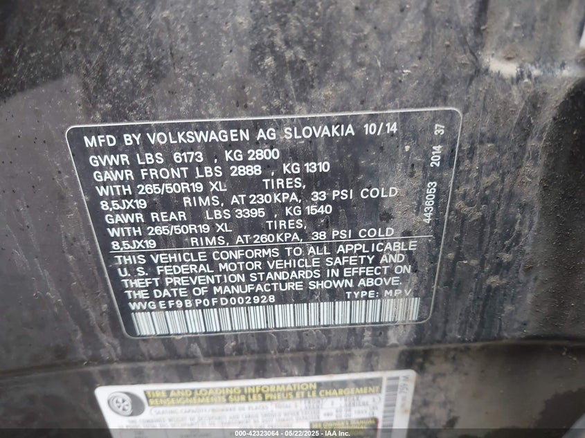 2015 VOLKSWAGEN TOUAREG V6 LUX - WVGEF9BP0FD002928