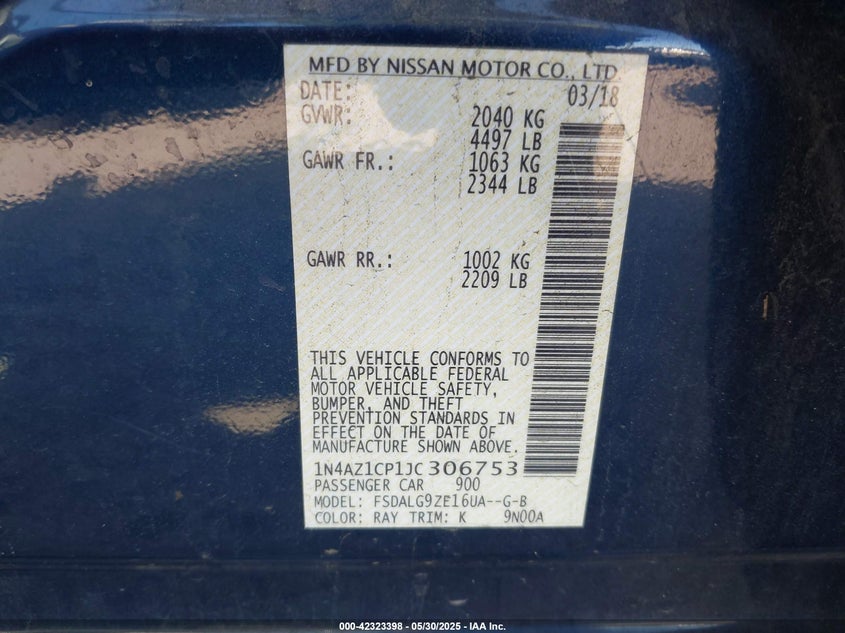 2018 NISSAN LEAF SL - 1N4AZ1CP1JC306753