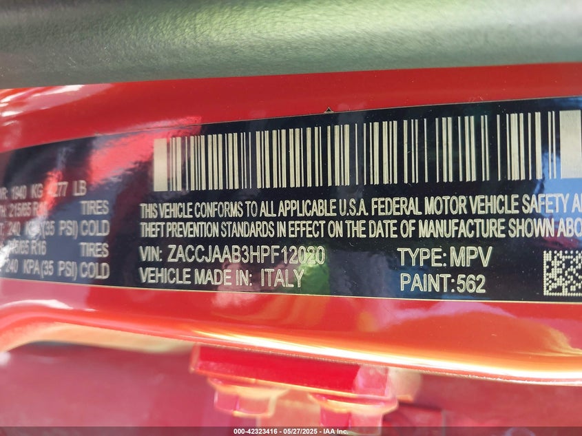 2017 JEEP RENEGADE SPORT FWD - ZACCJAAB3HPF12020