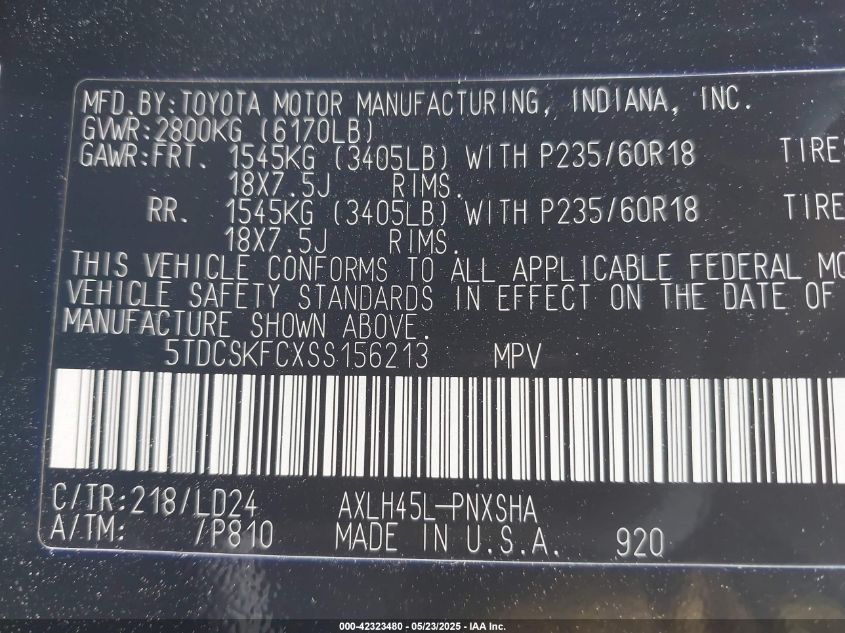 2025 Toyota Sienna - 5TDCSKFCXSS156213