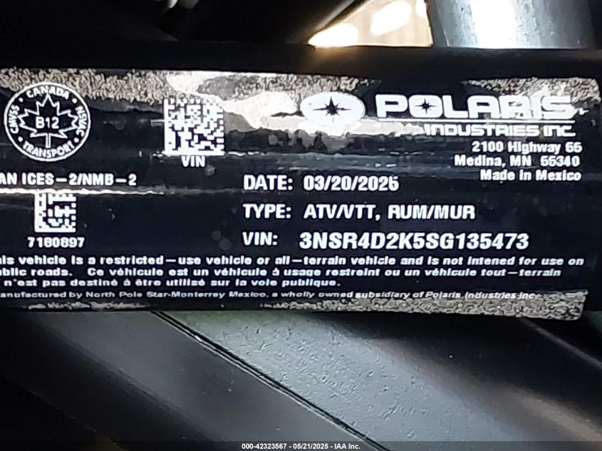 2025 Polaris Rzr - 3NSR4D2K5SG135473