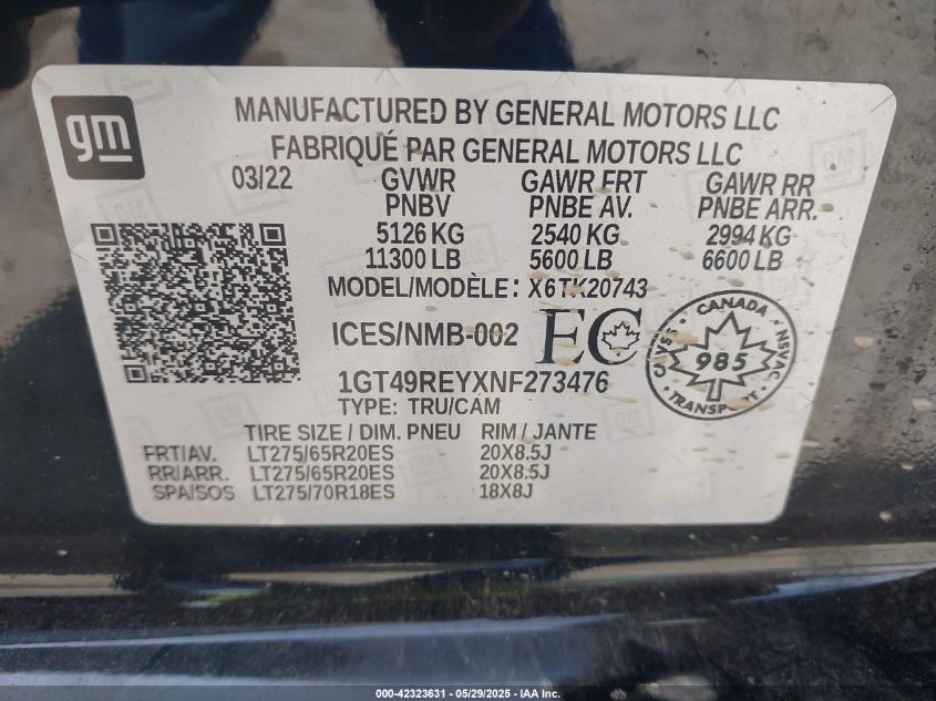 2022 GMC Sierra - 1GT49REYXNF273476