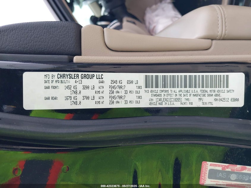2014 JEEP GRAND CHEROKEE VIN: 1C4RJEAG1EC182651