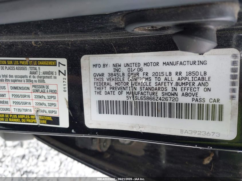 2006 Pontiac Vibe VIN: 5Y2SL65866Z426720 Lot: 42323800