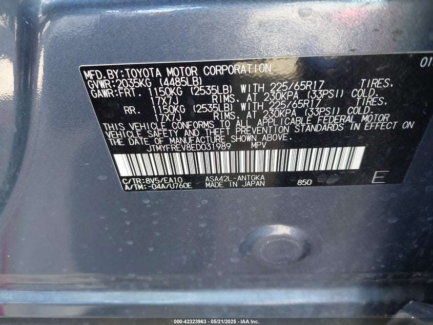 2014 TOYOTA RAV4 LIMITED - JTMYFREV8ED031989