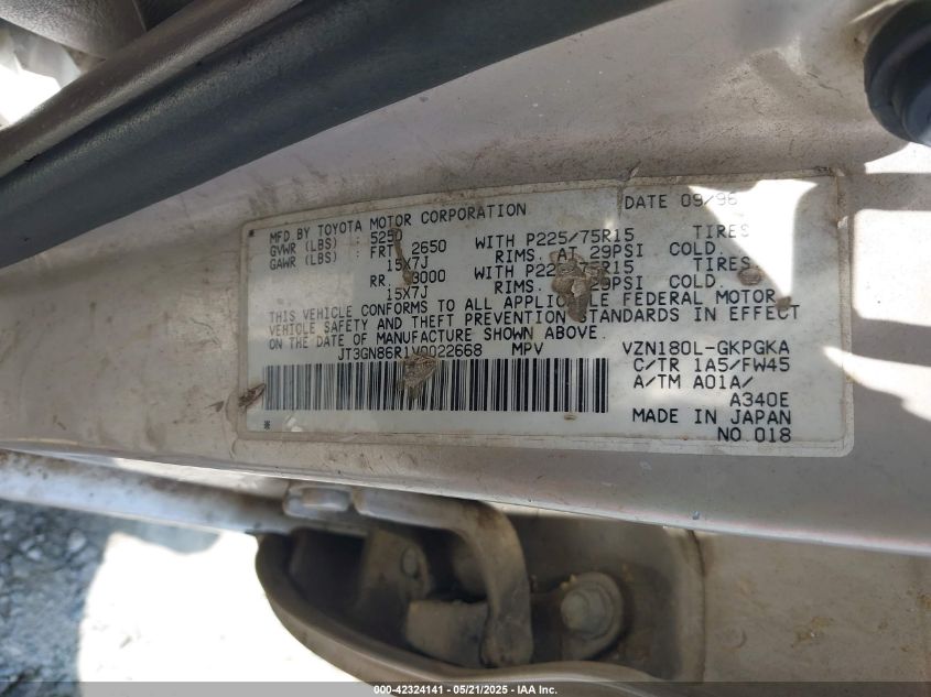 1997 Toyota 4Runner Sr5 V6 VIN: JT3GN86R1V0022668 Lot: 42324141