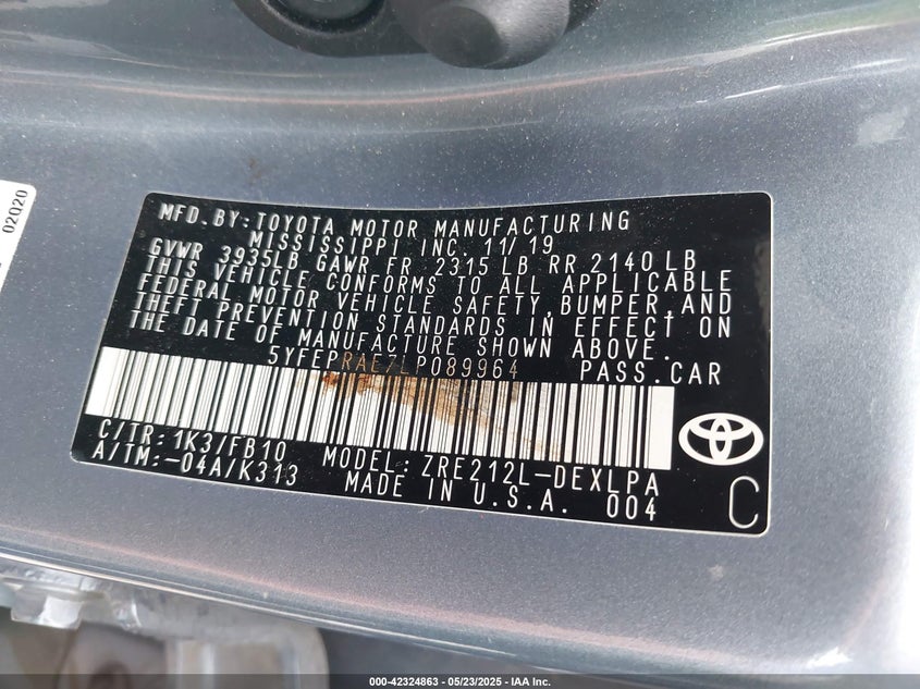 2020 TOYOTA COROLLA LE - 5YFEPRAE7LP089964