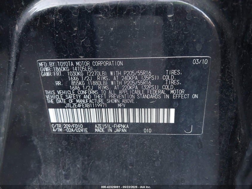 2011 SCION XB VIN: JTLZE4FEXB1119971