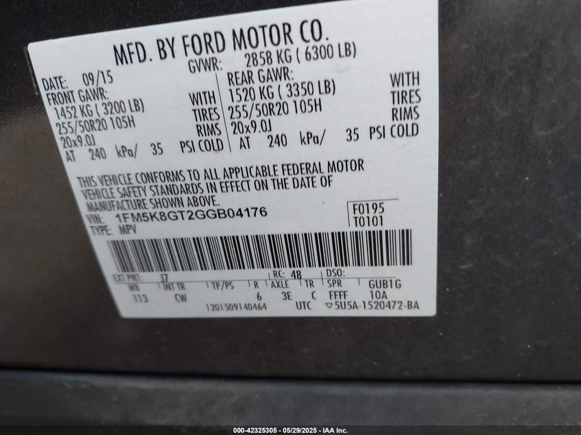 2016 FORD EXPLORER SPORT - 1FM5K8GT2GGB04176