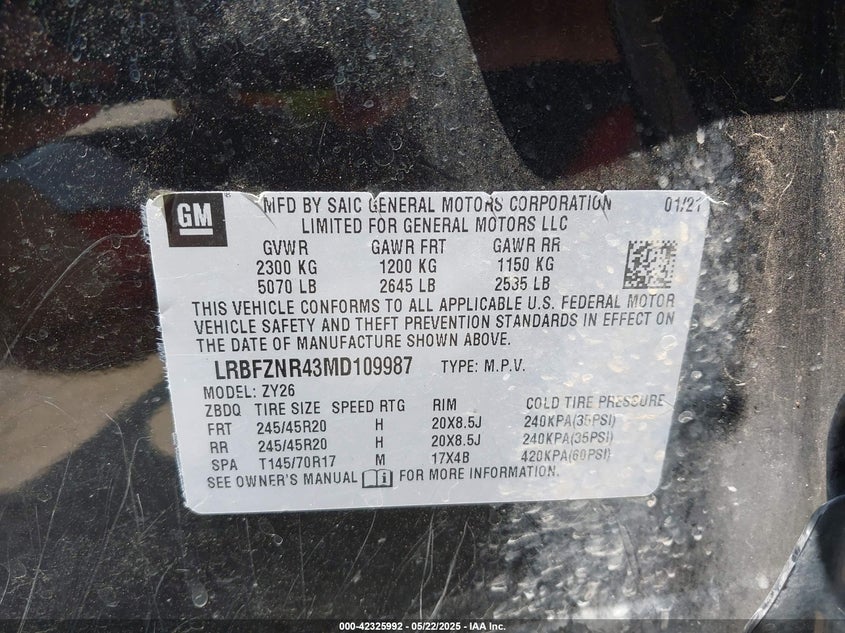 2021 BUICK ENVISION VIN: LRBFZNR43MD109987