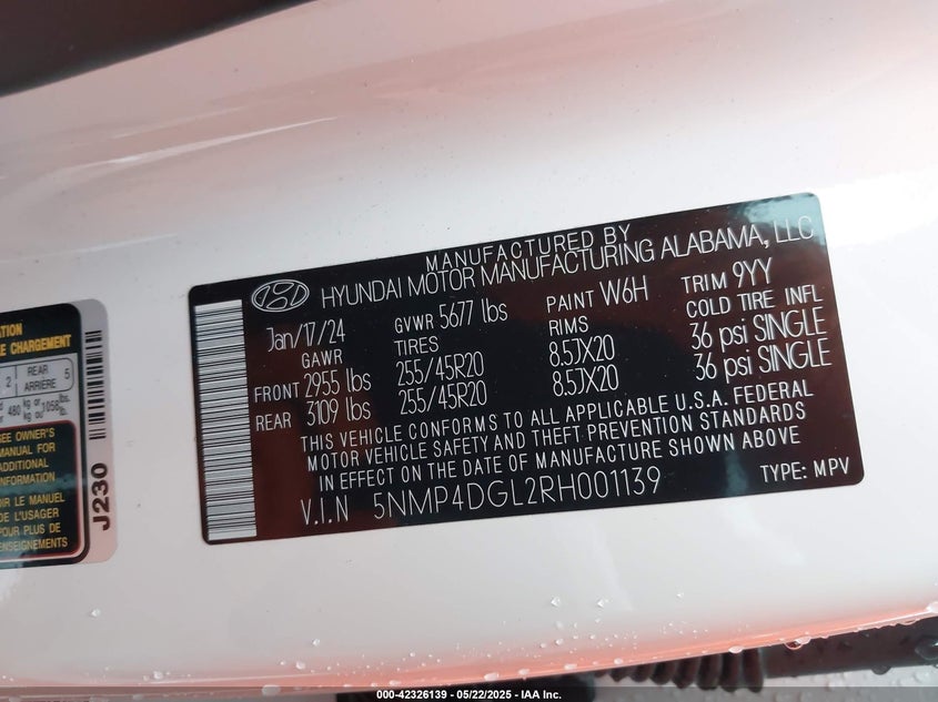 2024 HYUNDAI SANTA FE LIMITED - 5NMP4DGL2RH001139