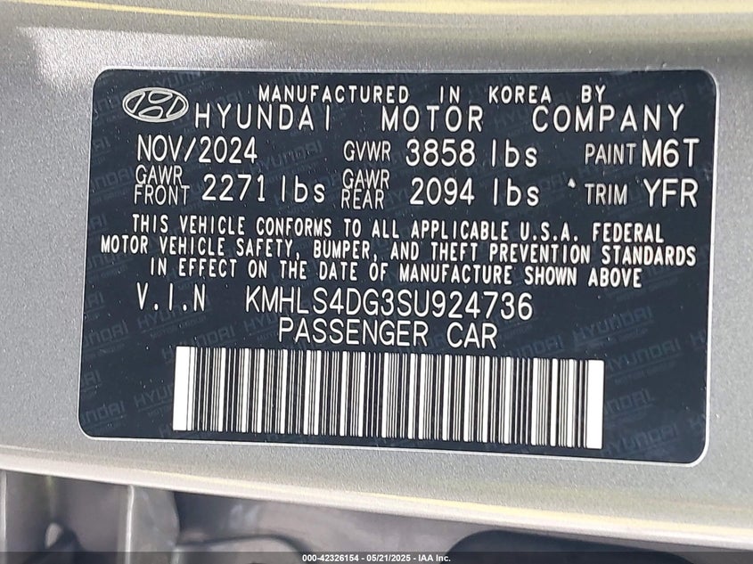 VIN KMHLS4DG3SU924736 2025 HYUNDAI ELANTRA SEL CONVENIENCE
