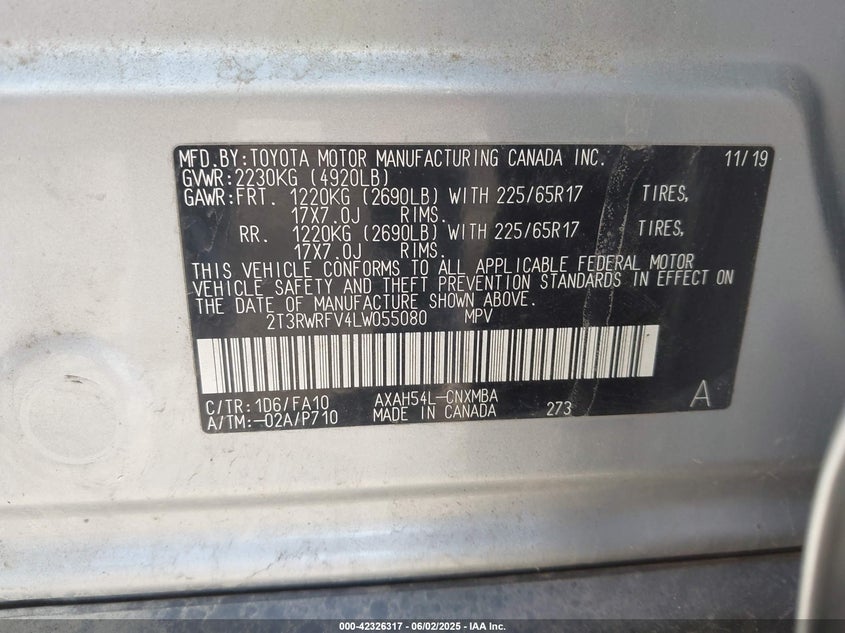 2020 TOYOTA RAV4 HYBRID XLE - 2T3RWRFV4LW055080