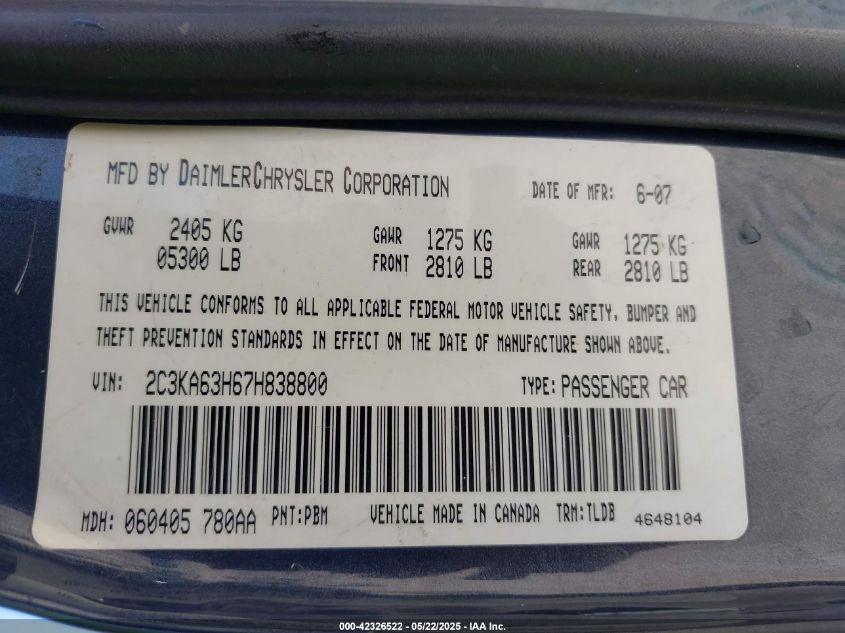 2005 Chrysler 300 VIN: 2C3JA43R15H665404 Lot: 42326522