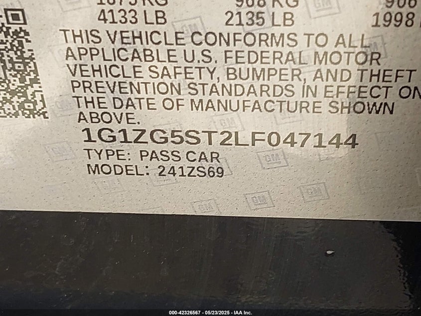 2020 Chevrolet Malibu Fwd Rs VIN: 1G1ZG5ST2LF047144 Lot: 42326567