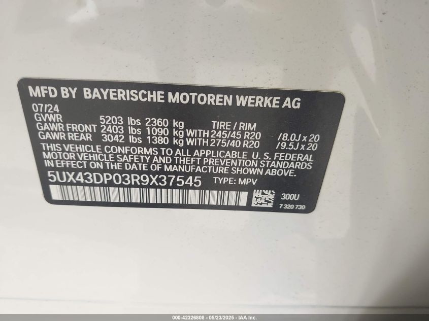 2024 BMW X3 - 5UX43DP03R9X37545