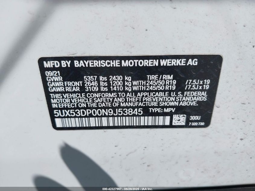 2022 BMW X3 - 5UX53DP00N9J53845