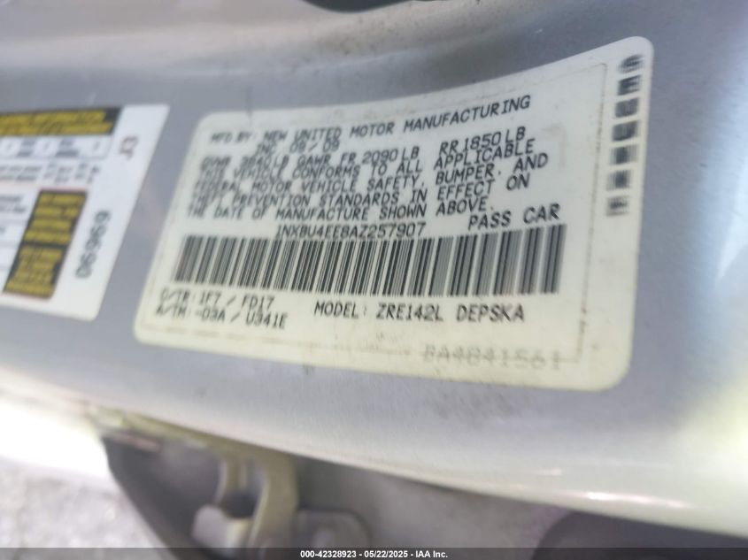 2010 Toyota Corolla S VIN: 1NXBU4EE8AZ257907 Lot: 42328923