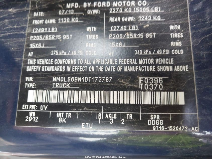 2013 Ford Transit Connect Xlt VIN: NM0LS6BN1DT173787 Lot: 42329004