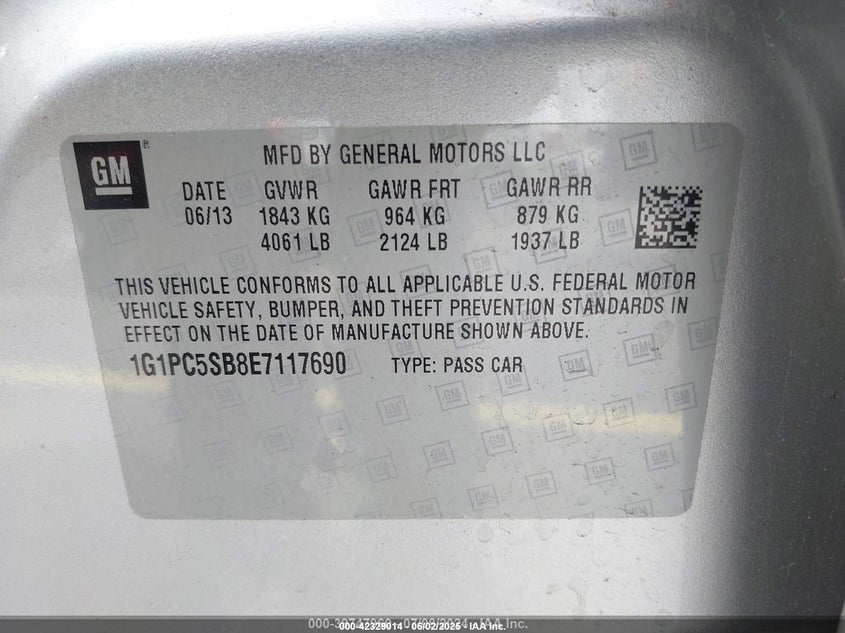 2014 Chevrolet Cruze 1Lt Auto VIN: 1G1PC5SB8E7117690 Lot: 42329014