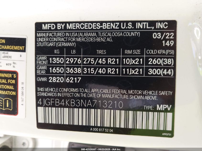 2022 Mercedes-Benz GLE-Class - 4JGFB4KB3NA713210