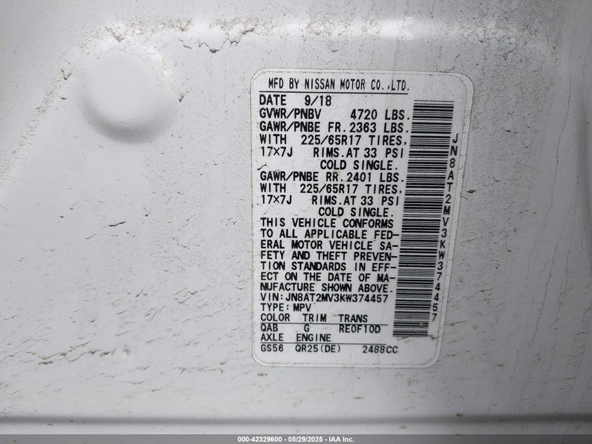 2019 NISSAN ROGUE SV - JN8AT2MV3KW374457