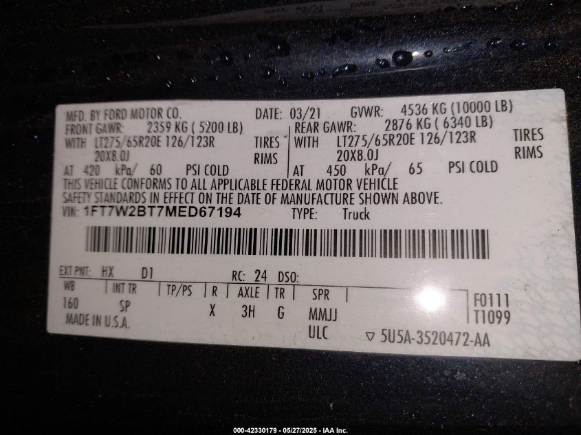 2021 Ford F-250 - 1FT7W2BT7MED67194