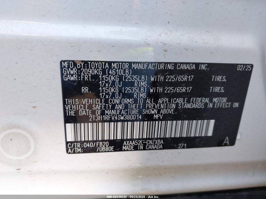 2025 Toyota RAV4 - 2T3H1RFV4SW380014