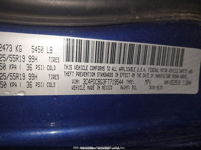 2015 Dodge Journey Sxt VIN: 3C4PDCBG3FT719544 Lot: 42330806