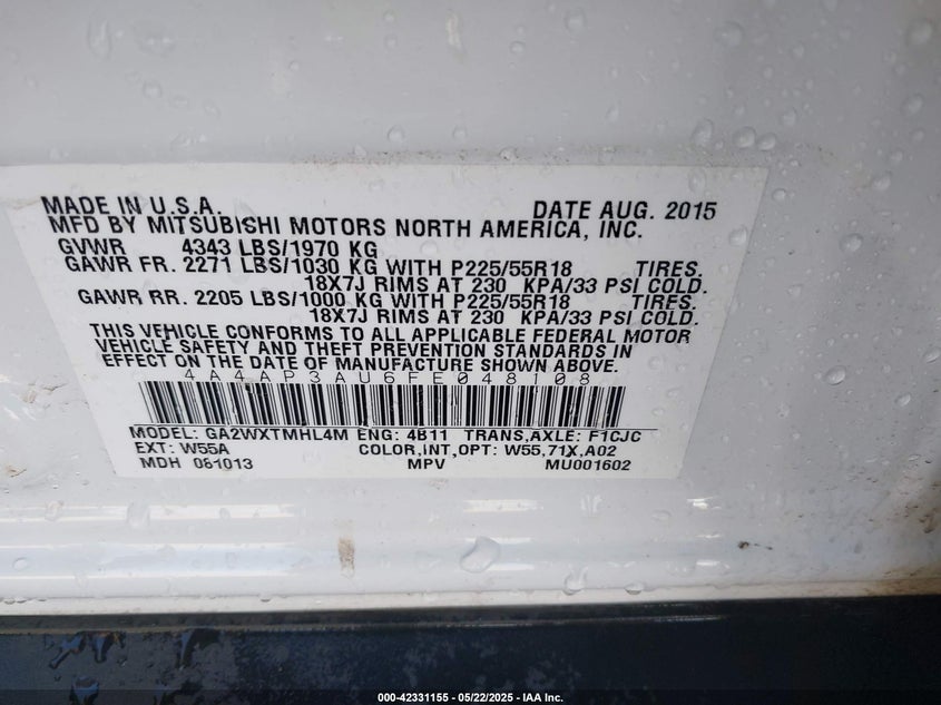 2015 MITSUBISHI OUTLANDER SPORT ES - 4A4AP3AU6FE048108