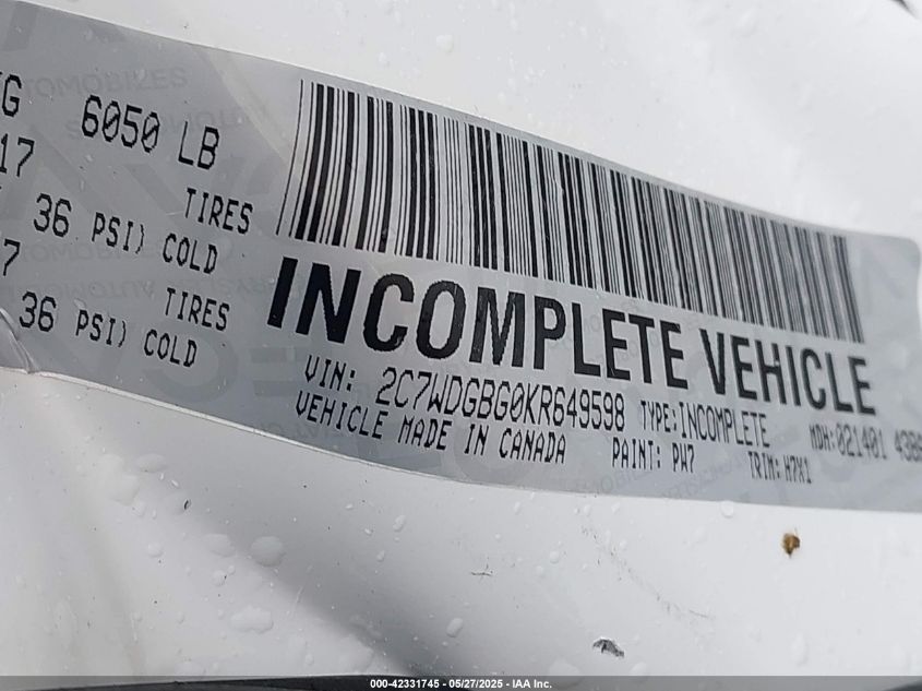 2019 Dodge Grand Caravan Se VIN: 2C7WDGBG0KR649598 Lot: 42331745