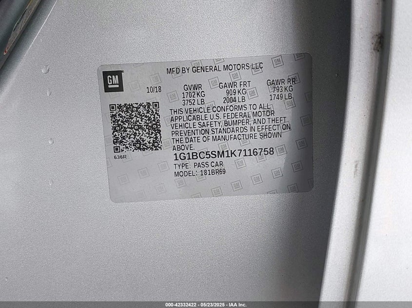 2019 CHEVROLET CRUZE LS - 1G1BC5SM1K7116758