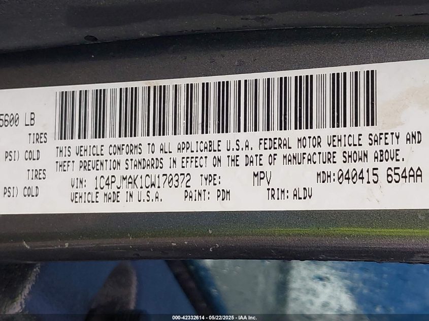 2012 Jeep Liberty Sport VIN: 1C4PJMAK1CW170372 Lot: 42332614