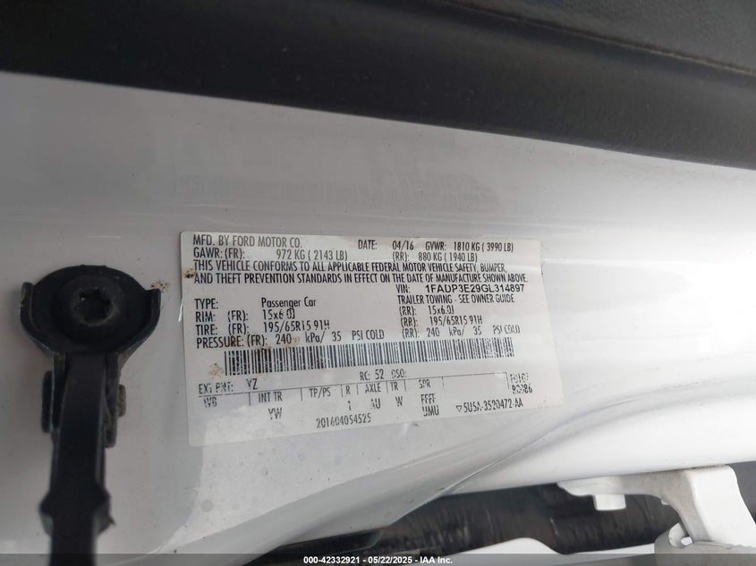 2016 FORD FOCUS S - 1FADP3E29GL314897