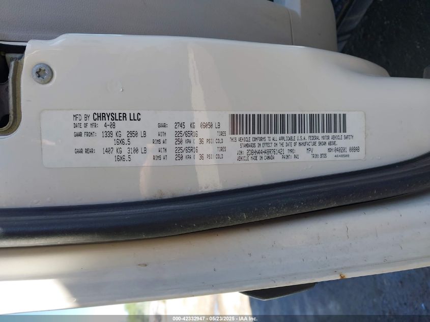 2008 Dodge Grand Caravan Se VIN: 2D8HN44H48R761421 Lot: 42332947