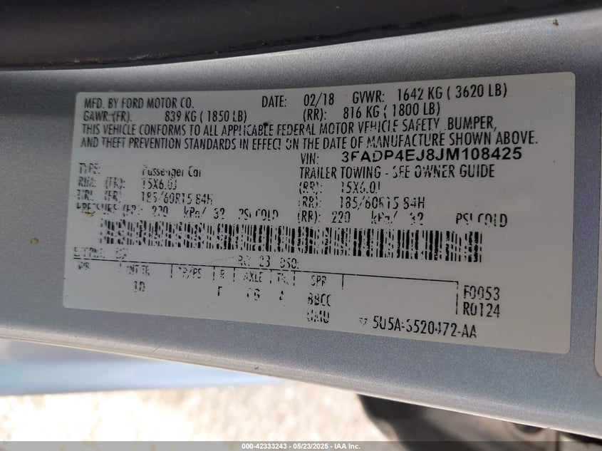 2018 FORD FIESTA SE - 3FADP4EJ8JM108425