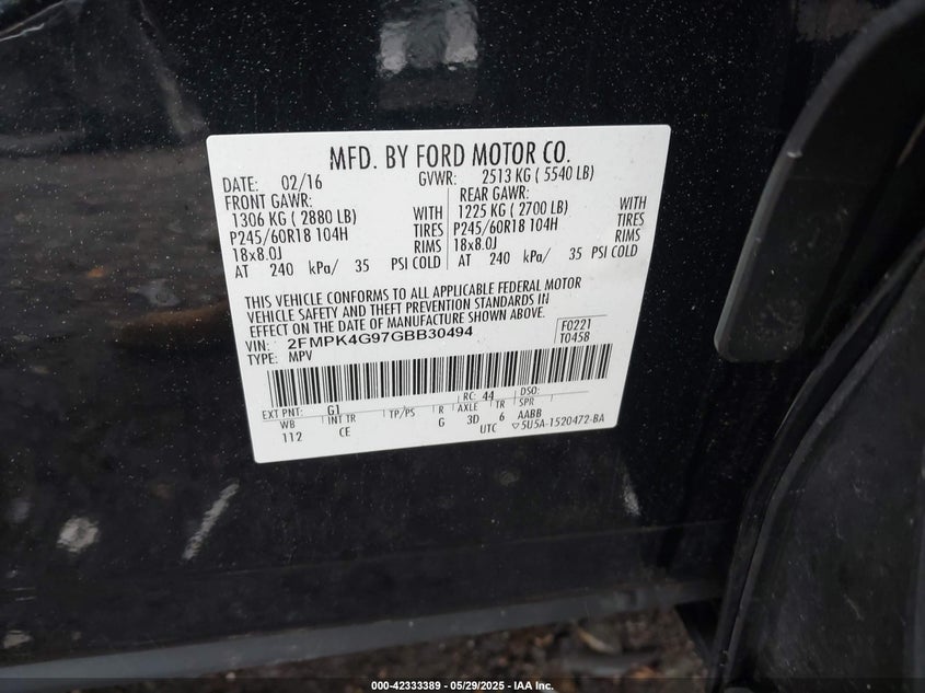 2016 FORD EDGE SE - 2FMPK4G97GBB30494