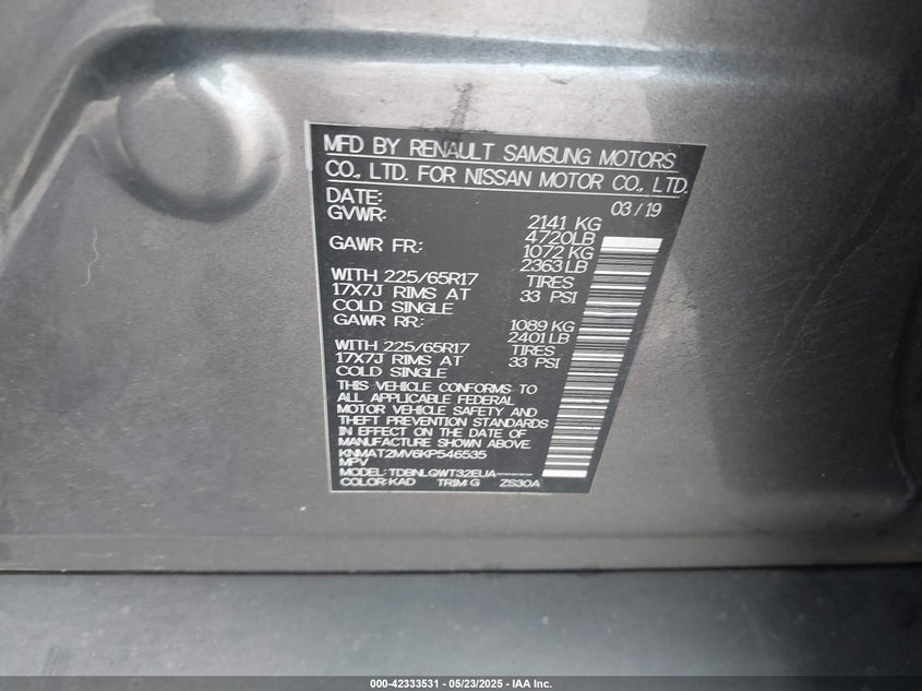 2019 NISSAN ROGUE SV - KNMAT2MV6KP546535