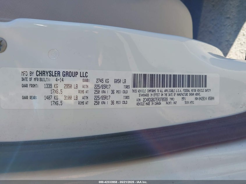 2014 DODGE GRAND CARAVAN AMERICAN VALUE PKG - 2C4RDGBG7ER378599