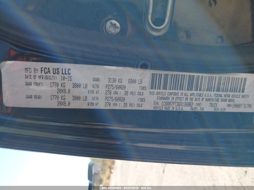 2016 RAM 1500 LONGHORN LIMITED - 1C6RR7PT3GS136862