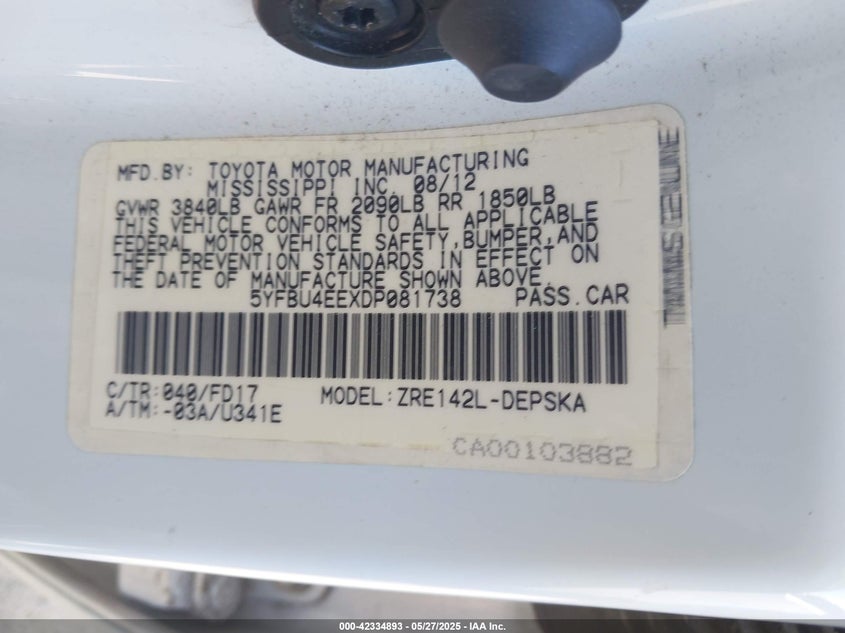 2013 TOYOTA COROLLA S - 5YFBU4EEXDP081738