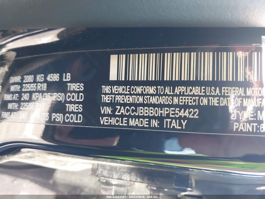 2017 JEEP RENEGADE LATITUDE 4X4 - ZACCJBBB0HPE54422