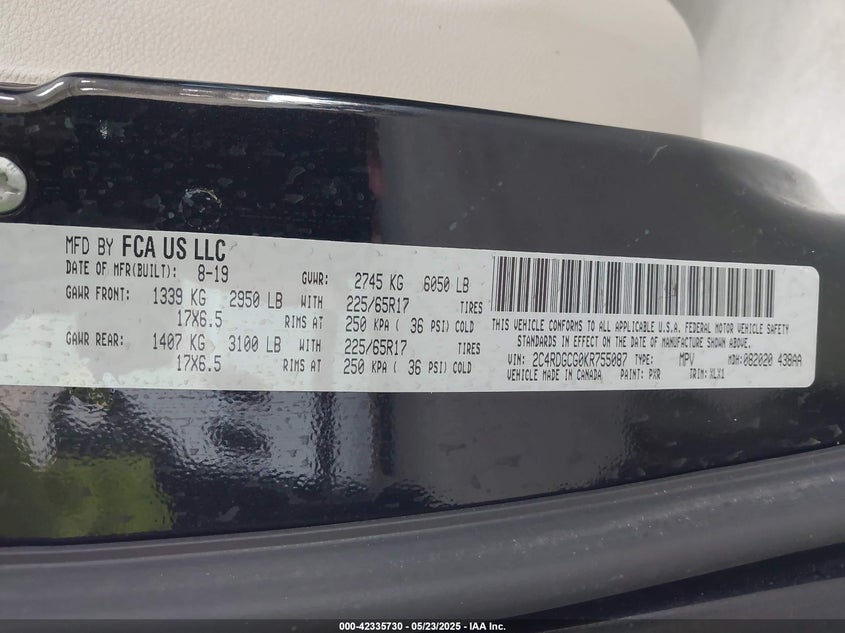 2019 DODGE GRAND CARAVAN SXT - 2C4RDGCG0KR755087