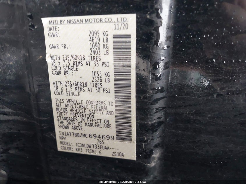 2021 NISSAN ROGUE VIN: 5N1AT3BB2MC694699