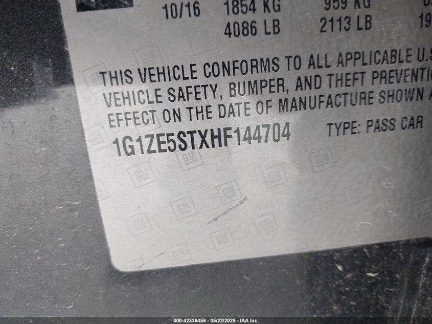 2017 CHEVROLET MALIBU 1LT 1G1ZE5STXHF144704