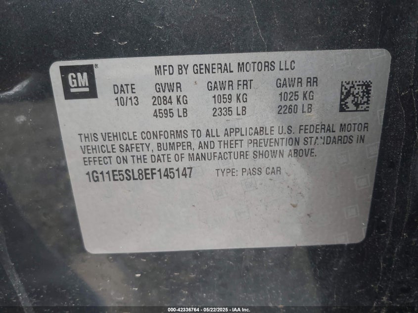 2014 CHEVROLET MALIBU VIN: 1G11E5SL8EF145147