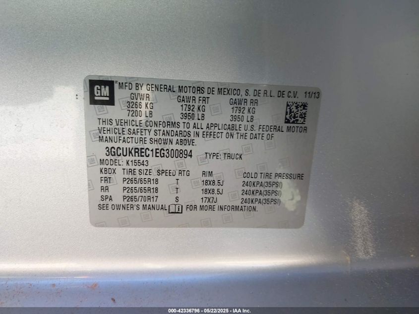 2014 Chevrolet Silverado 1500 1Lt VIN: 3GCUKREC1EG300894 Lot: 42336796