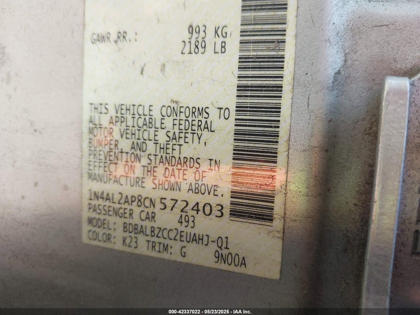 2012 NISSAN ALTIMA VIN: 1N4AL2AP8CN572403